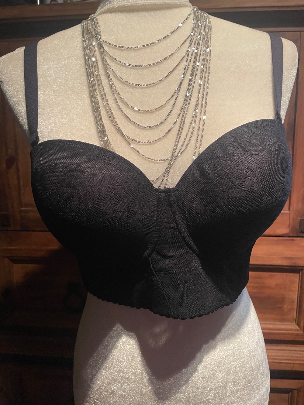 Strapless Longline Lace Bustier Bra in Black